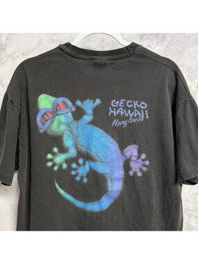 Vintage Gecko Hawaii Hang Loose T Shirt Mens XL Black Short Sleeve Surfer Beach